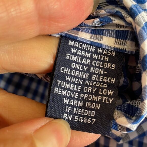 Structure blue, black & white small check cotton long sleeve shirt - Picture 8 of 9